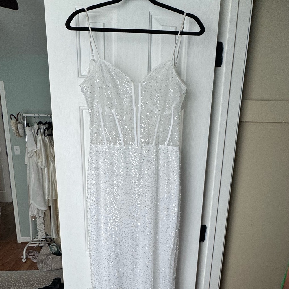 Backless Sequin Gown with Plunge